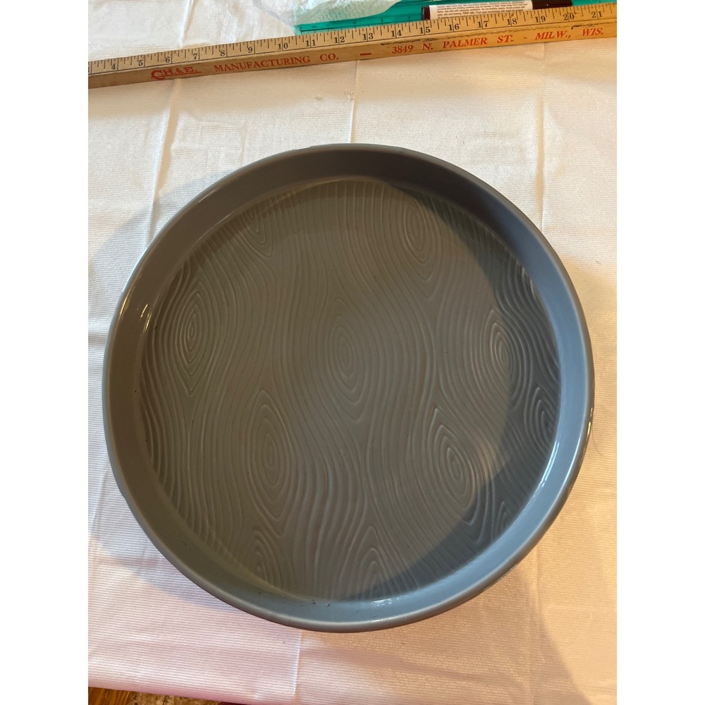 Temp-tations by Tara Woodland Gray Round Serving Tray Wood Grain 13.5" Stoneware